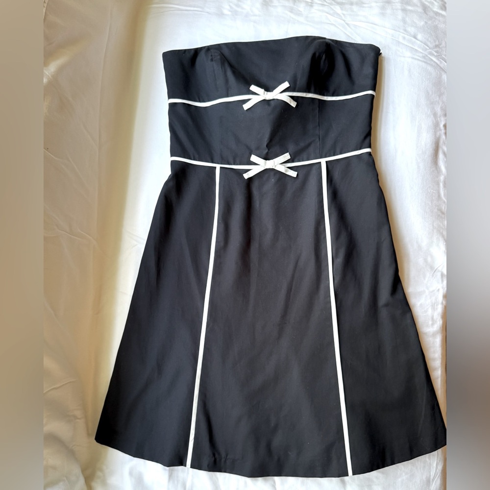 Ann Taylor Black Strapless Dress with White Trim